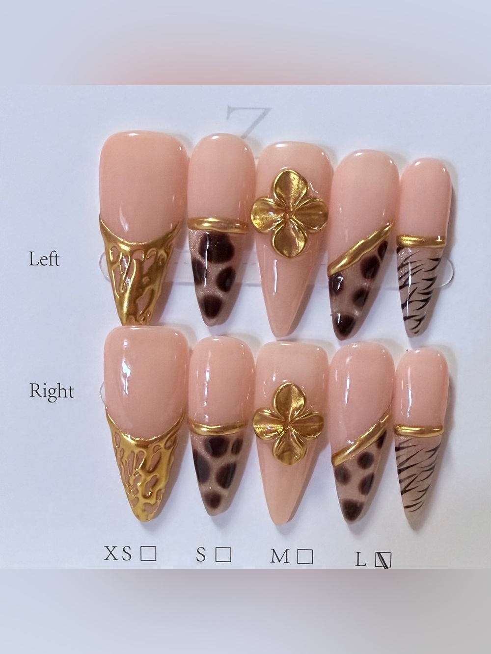 Nude Pink Leopard Press-On Nails with Gold Accents